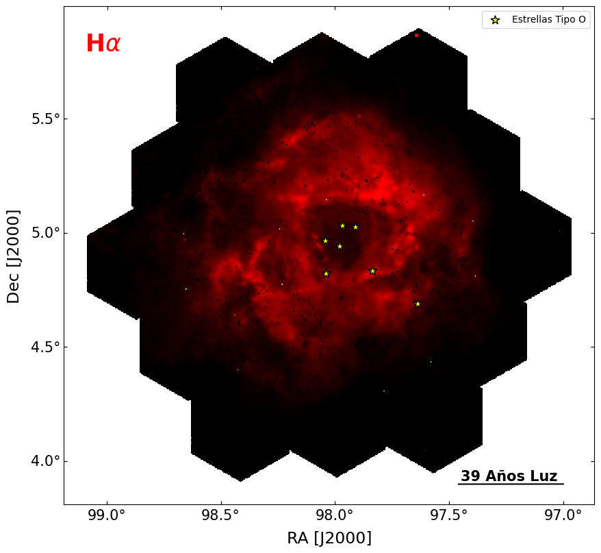 Primer mapa espectral integral de la Nebulosa Roseta revela cómo las estrellas masivas moldean su entorno